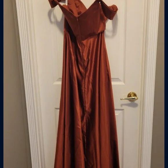 David's Bridal Brown A-Line Gown with Cap Sleeves - Picture 2 of 4